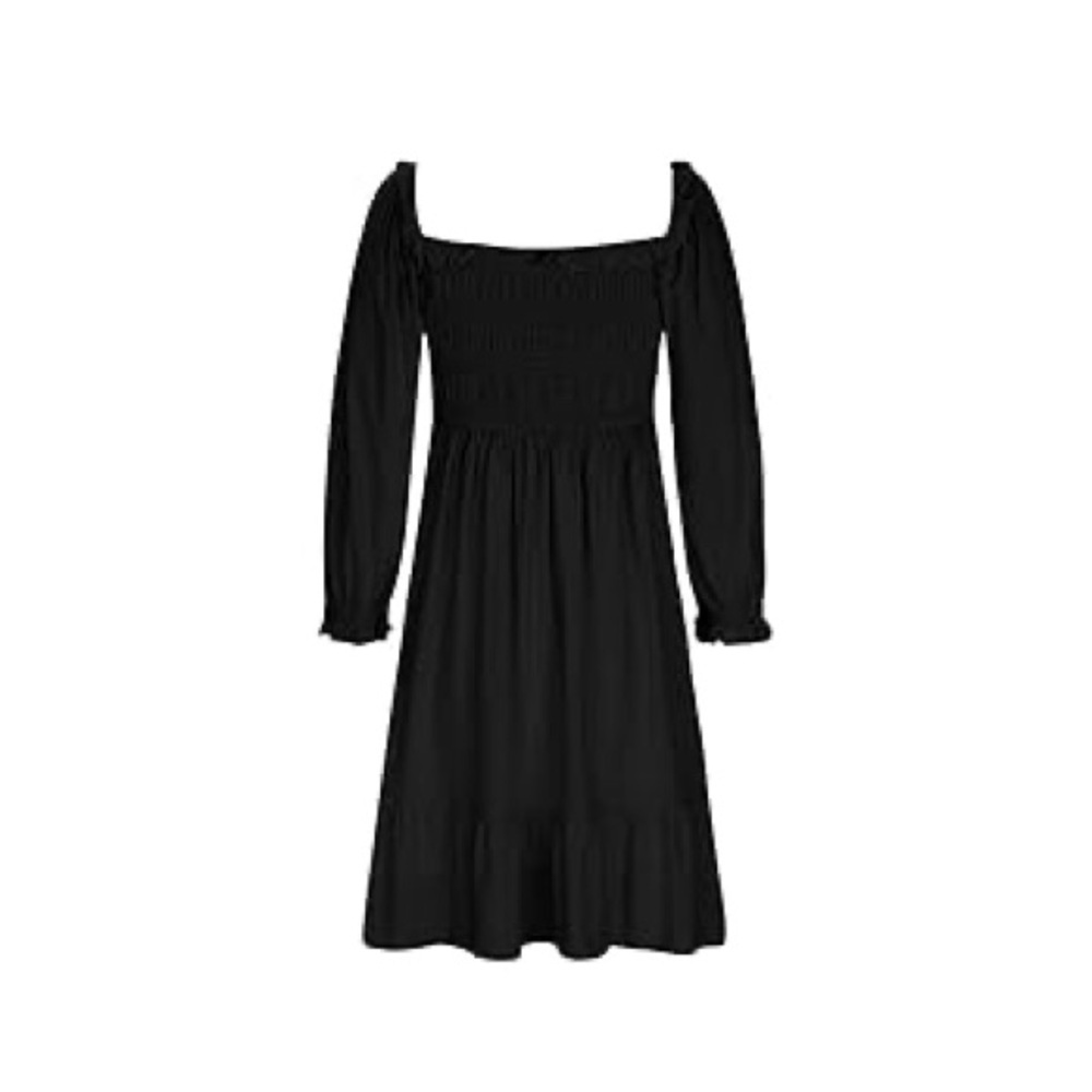 [S]In Loom WMN 3/4 Sleeve Square Neck Smocked Mid Dress Cute A Line Swing Beach